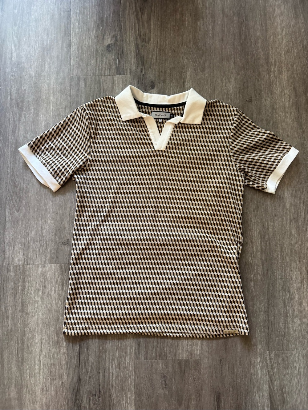 Mauvais Brown & White Geometric Knit Polo Shirt